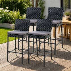 4-Piece Set of Hand-Woven Rattan Outdoor Bar Stools