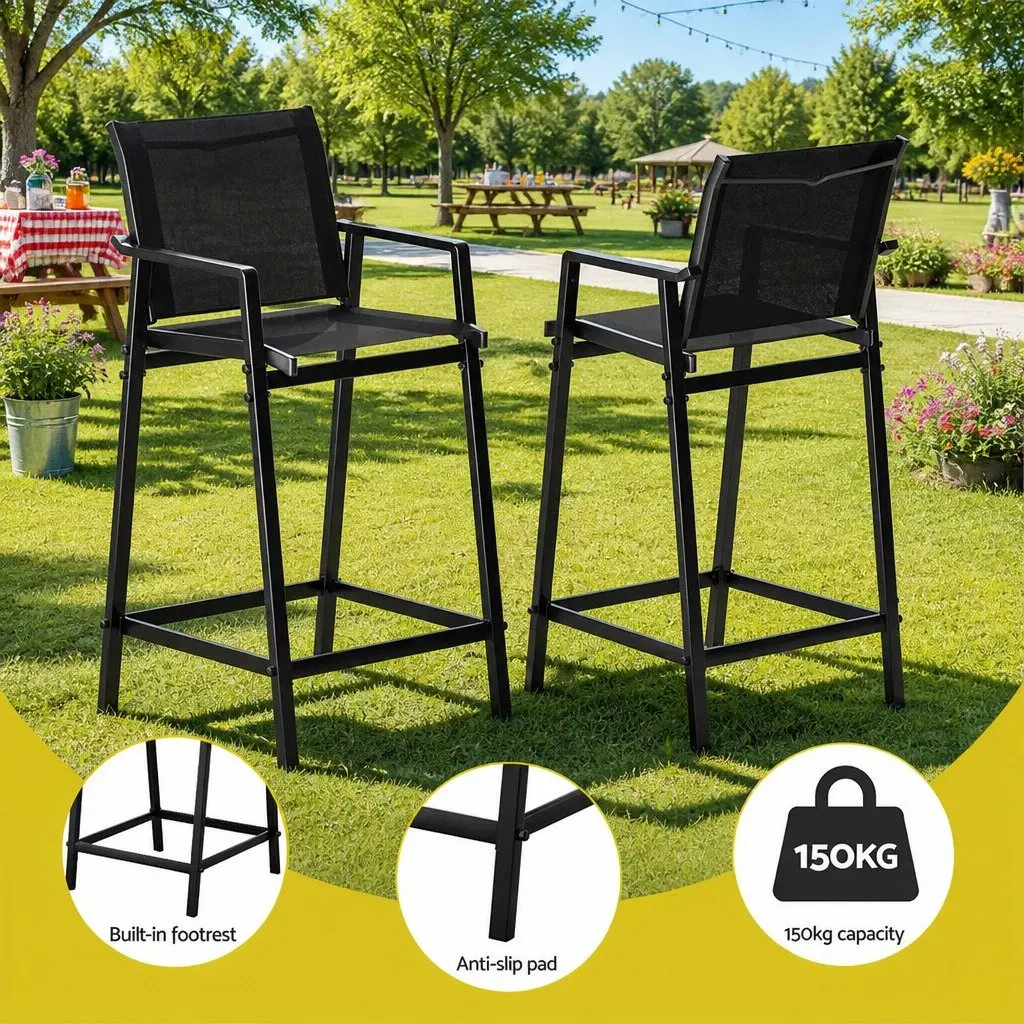 3 Piece Outdoor Bar Set Steel Black Table and Stools Dining Chairs Patio Bistro Furniture