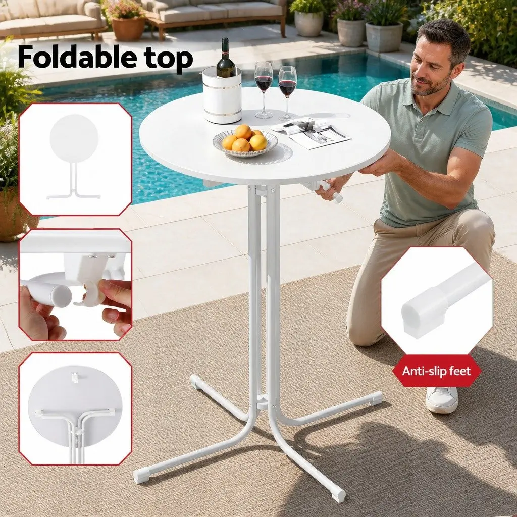 Outdoor Bar Stools Set Steel Textilene MDF 3 Piece White Grey