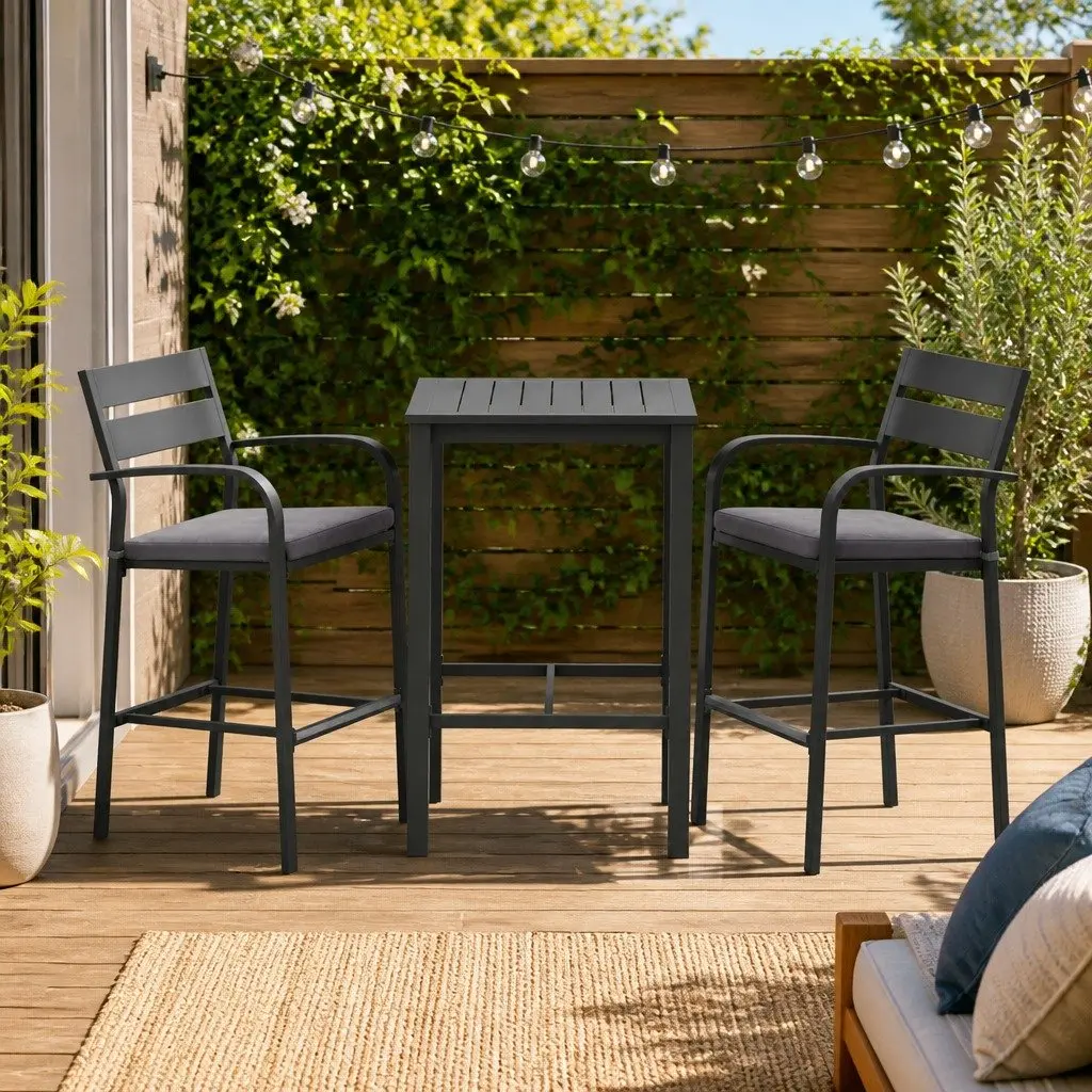 Outdoor Bar Stools Dining Set 3Pcs High Table Patio Bistro Chairs Furniture