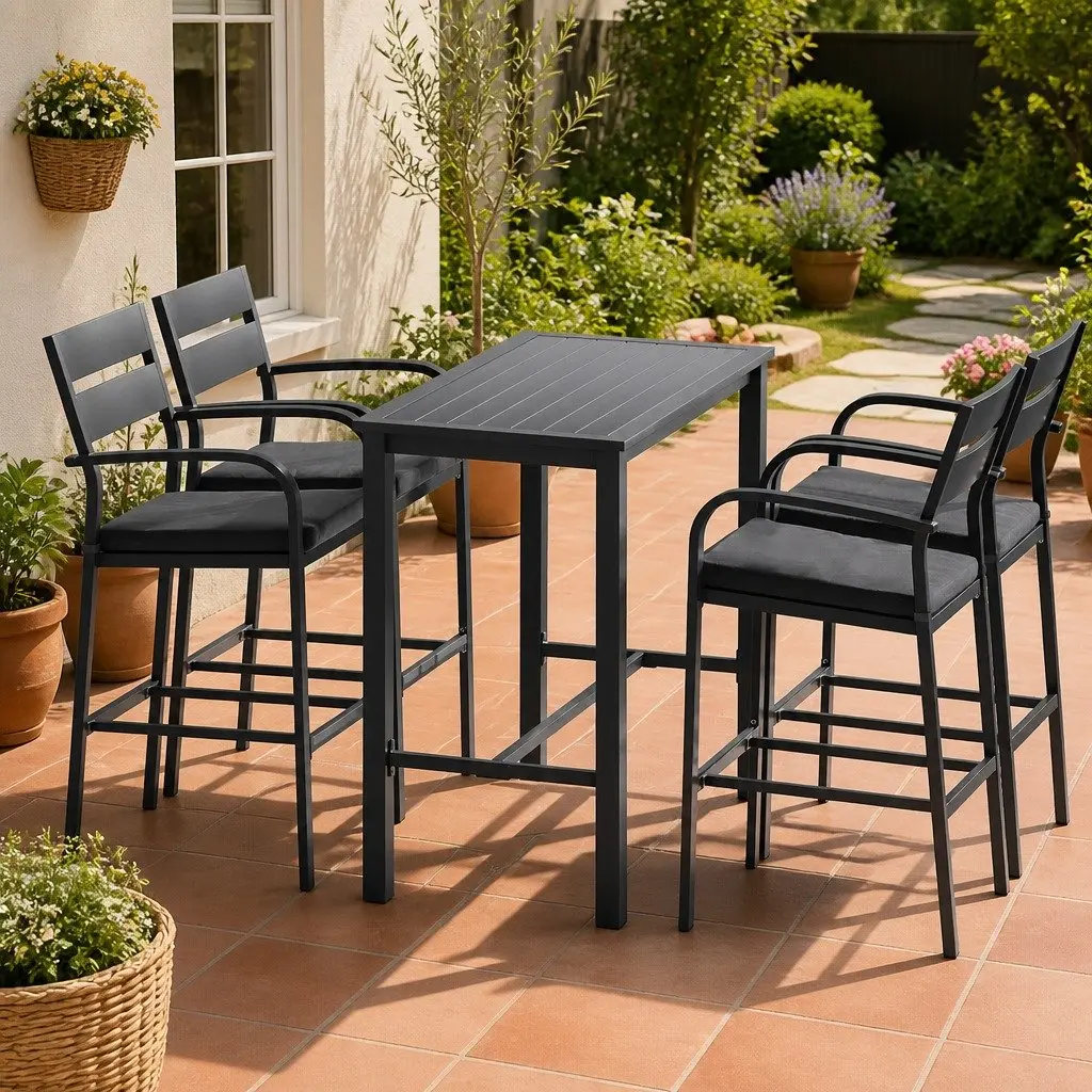 5-Piece Outdoor Bar Stool Dining Set with Cushions