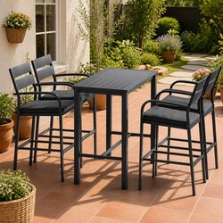 Outdoor Bar Stool Dining Set 5-Piece Patio High Table Chairs with Cushions