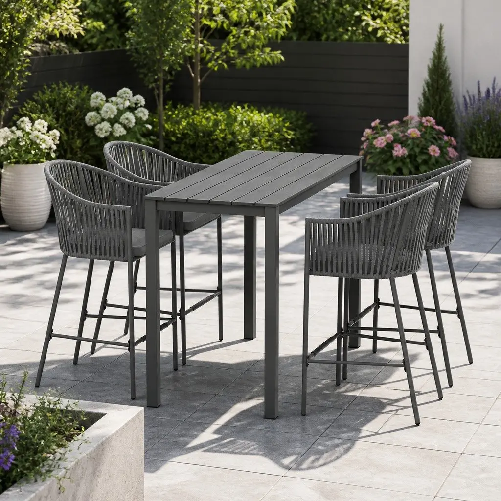 5-Piece Outdoor Bar Set with Rope Chairs and Table