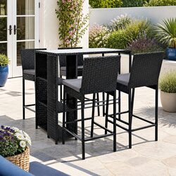Premium 5-Piece Outdoor Bar Set with Cushioned Stools