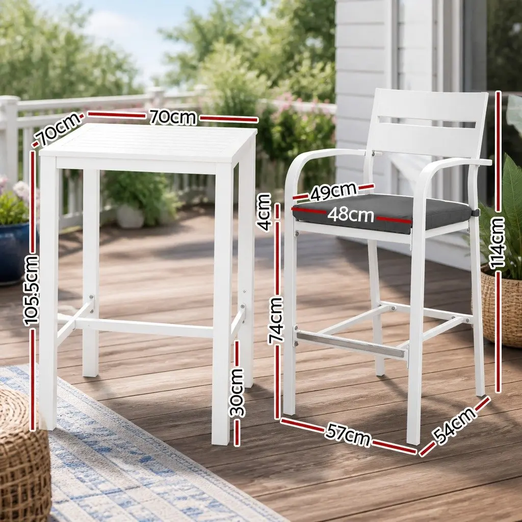 Outdoor Dining Set White 3-Piece Patio Bistro Table and Chairs