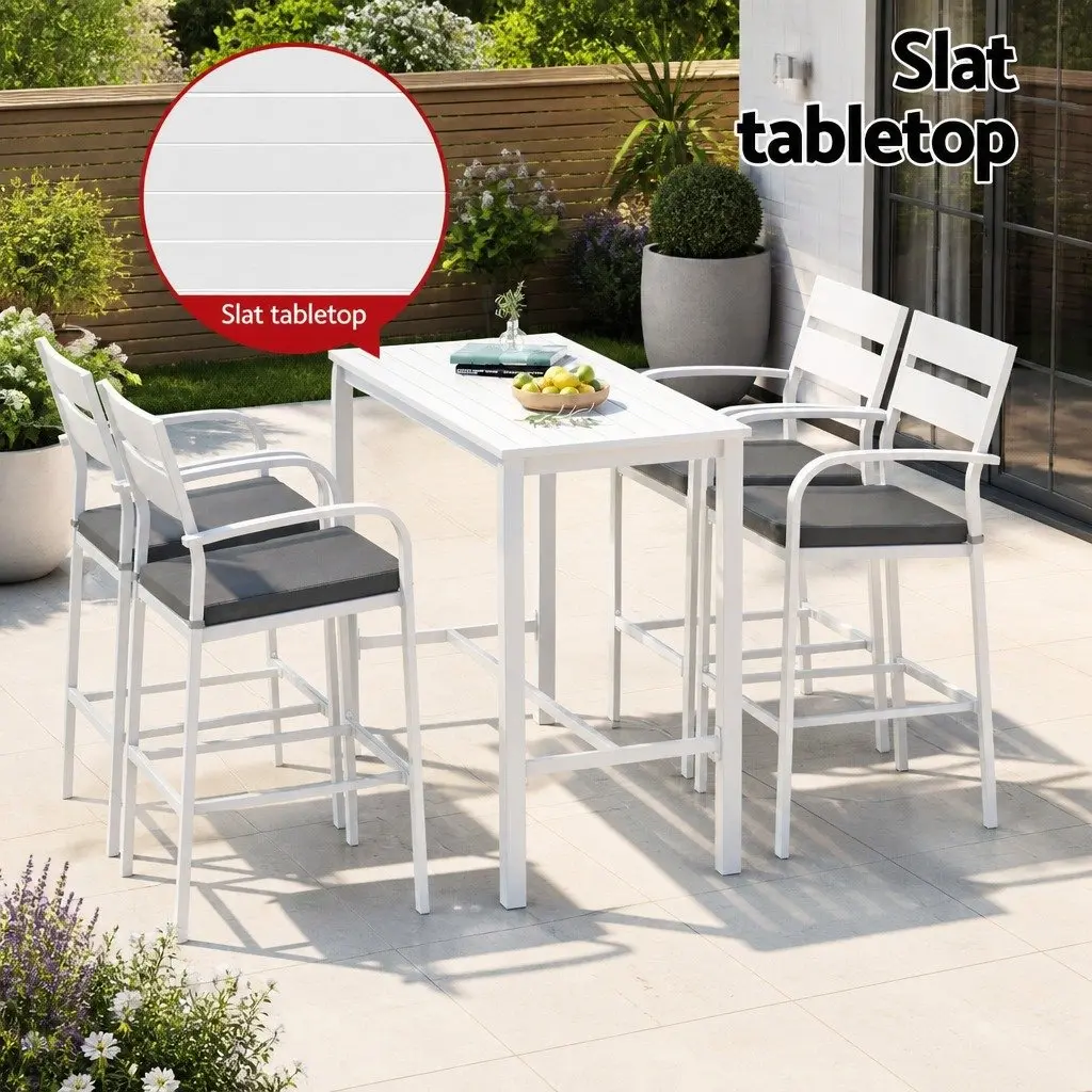 Bar Stools & Table Set Aluminium 5 Piece Outdoor Patio Dining Chairs White