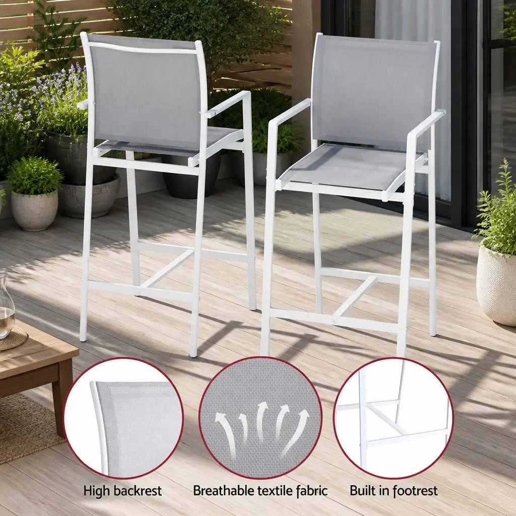 Outdoor Bar Stools Dining Set Steel 7 Piece White Patio Furniture