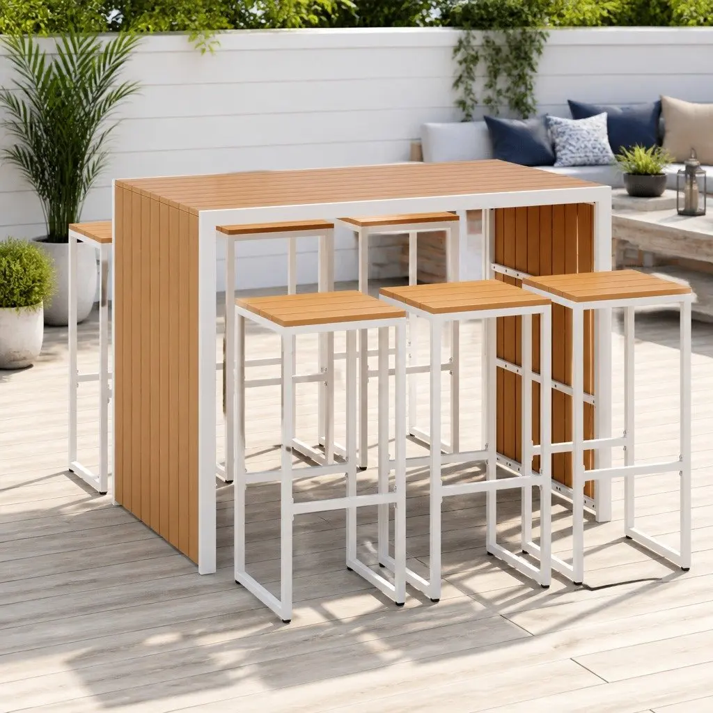 7-Piece Outdoor Bar Set with 6 Chairs
