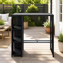 Durable Outdoor Bar Table with Wicker and Glass Top