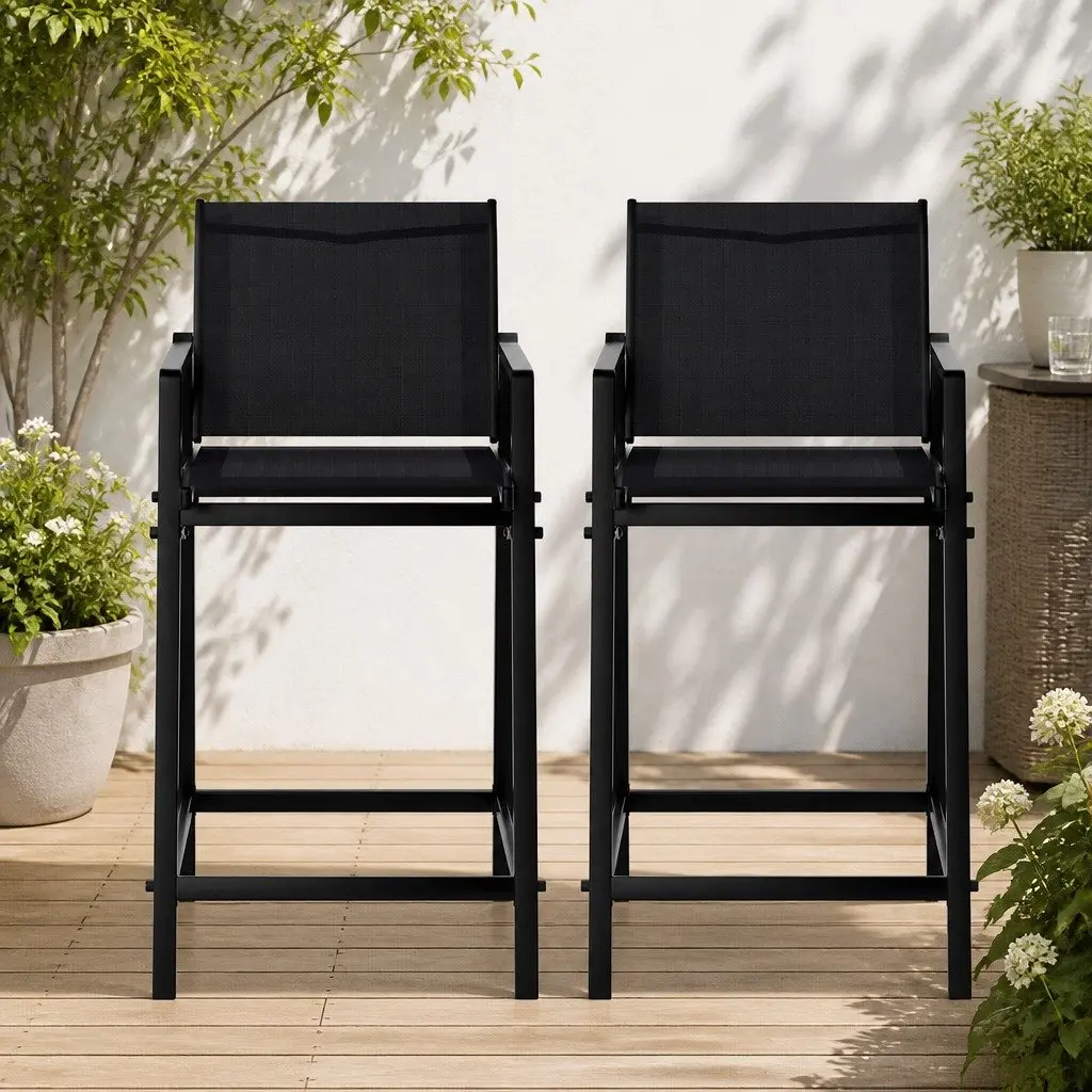 Outdoor Bar Stools Steel Frame 55cm W x 56cm D x 114cm H Black
