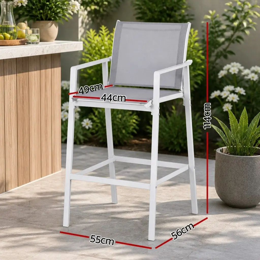 Outdoor Bar Stools Steel Textilene 55cm x 56cm x 114cm White