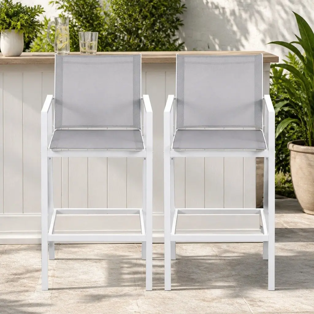 Outdoor Bar Stools Steel Textilene 55cm x 56cm x 114cm White