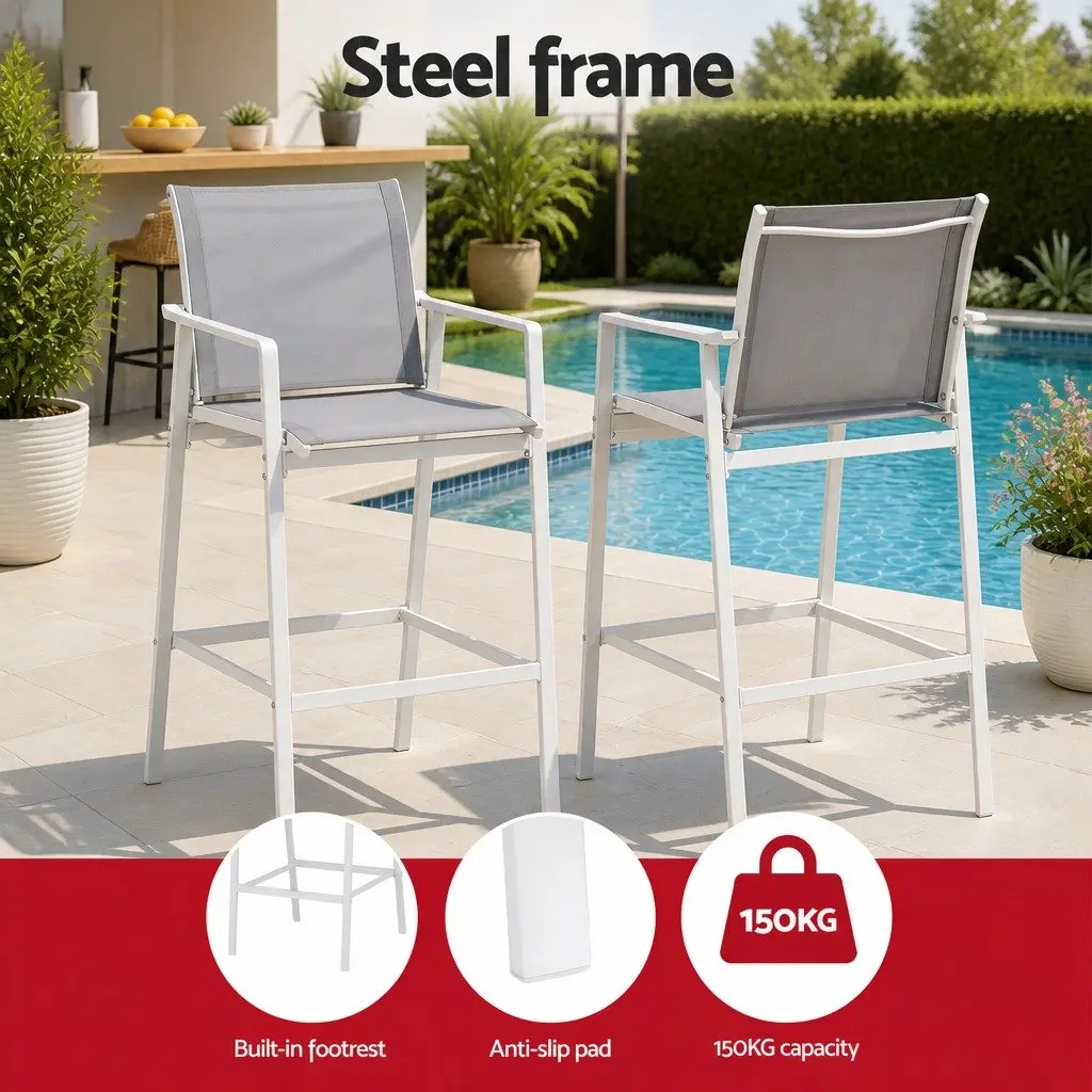 Outdoor Bar Stools Steel Textilene 55cm x 56cm x 114cm White