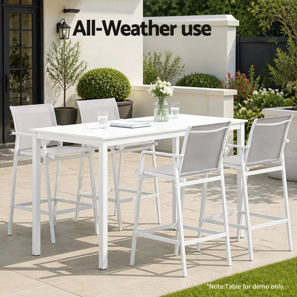Outdoor Bar Stools Steel Textilene 55cm x 56cm x 114cm White