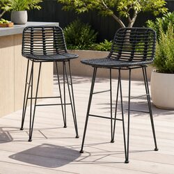 Outdoor Wicker Bar Stools Set of 2 in Black