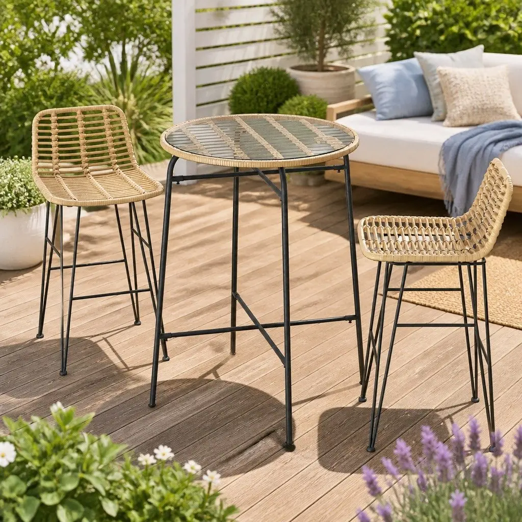 3-Piece Outdoor Bar Set with Wicker Chairs