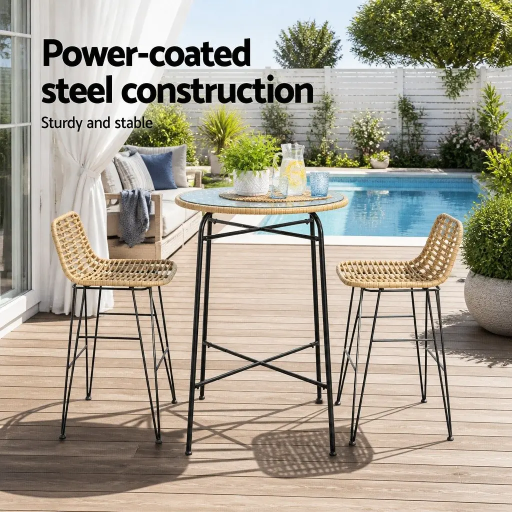 Outdoor Bar Set Wicker 3-Piece Brown and Black