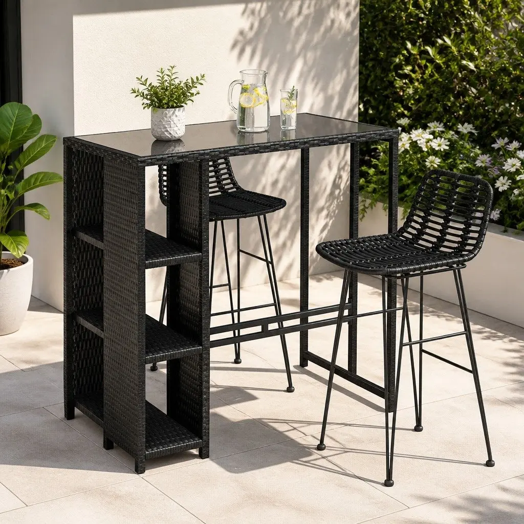 Outdoor Bar Set with Durable Wicker Chairs