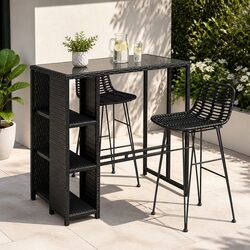 Outdoor Bar Set Patio Dining Furniture with Wicker Chairs Table Black