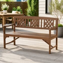 Durable 3 Seat Outdoor Garden Bench with Lattice Backrest