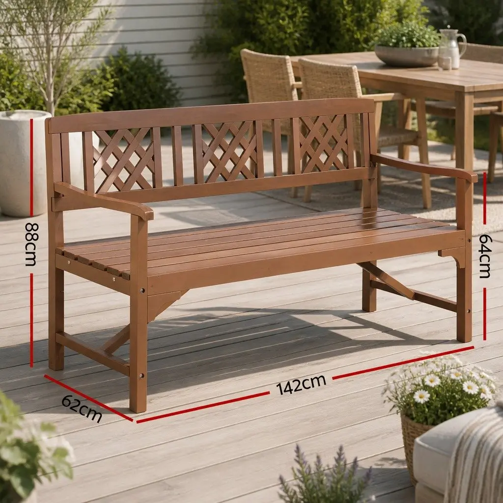 Outdoor Garden Bench Wooden Chair Natural Wood 3 Seat