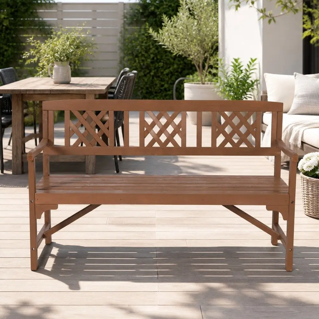 Outdoor Garden Bench Wooden Chair Natural Wood 3 Seat