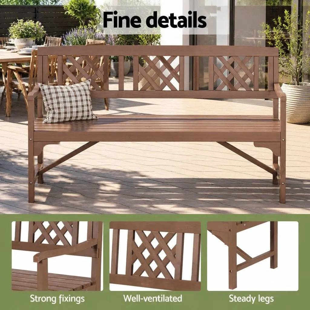 Outdoor Garden Bench Wooden Chair Natural Wood 3 Seat