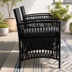 3 Piece Outdoor Bistro Set Patio Dining Chairs Table Wicker Cushion Black