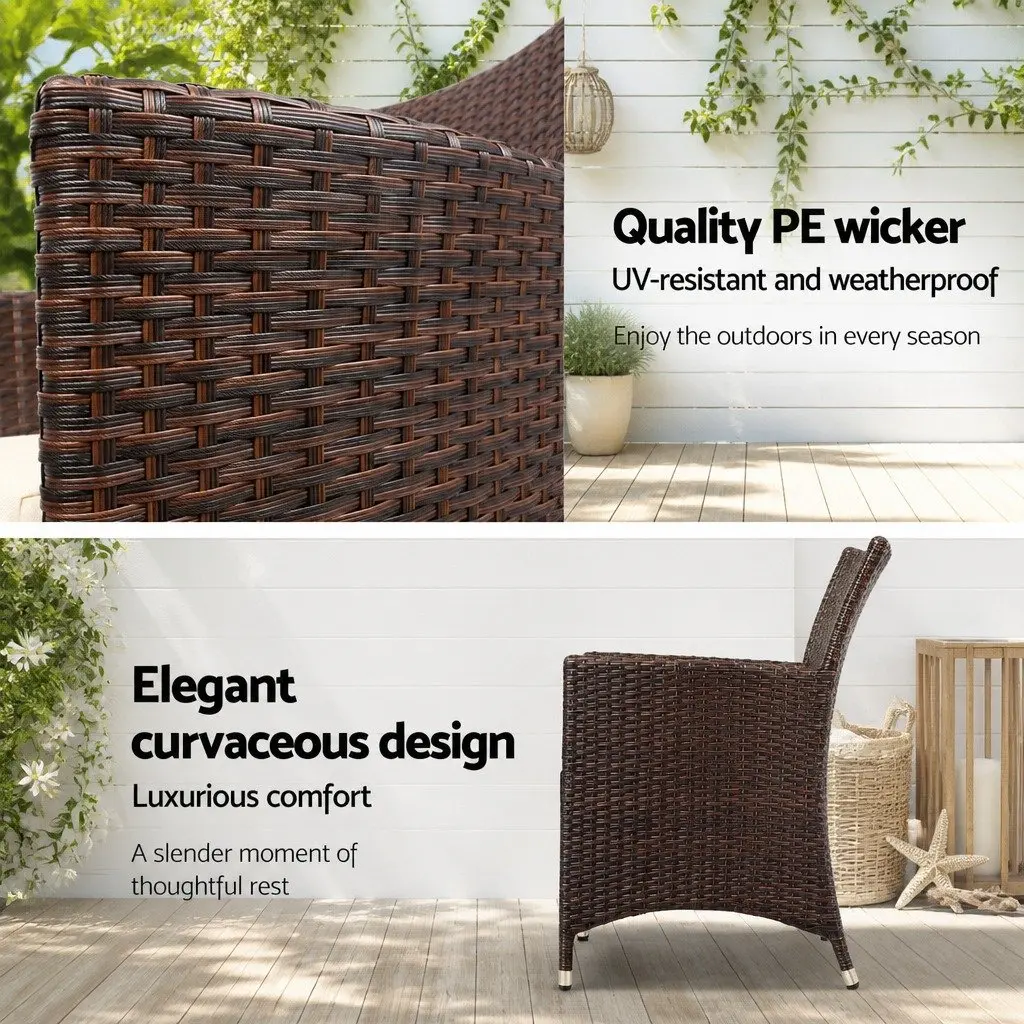 Outdoor Bistro Set PE Wicker 3 Piece Patio Chair and Table with Cushions Brown