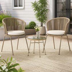 Durable 3 Piece Outdoor Bistro Set with Rope Chairs