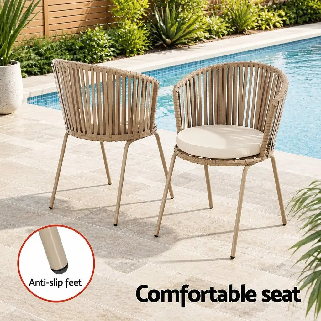 3 Piece Outdoor Bistro Set Powder-Coated Steel Rope Chairs Coffee Table Brown Beige