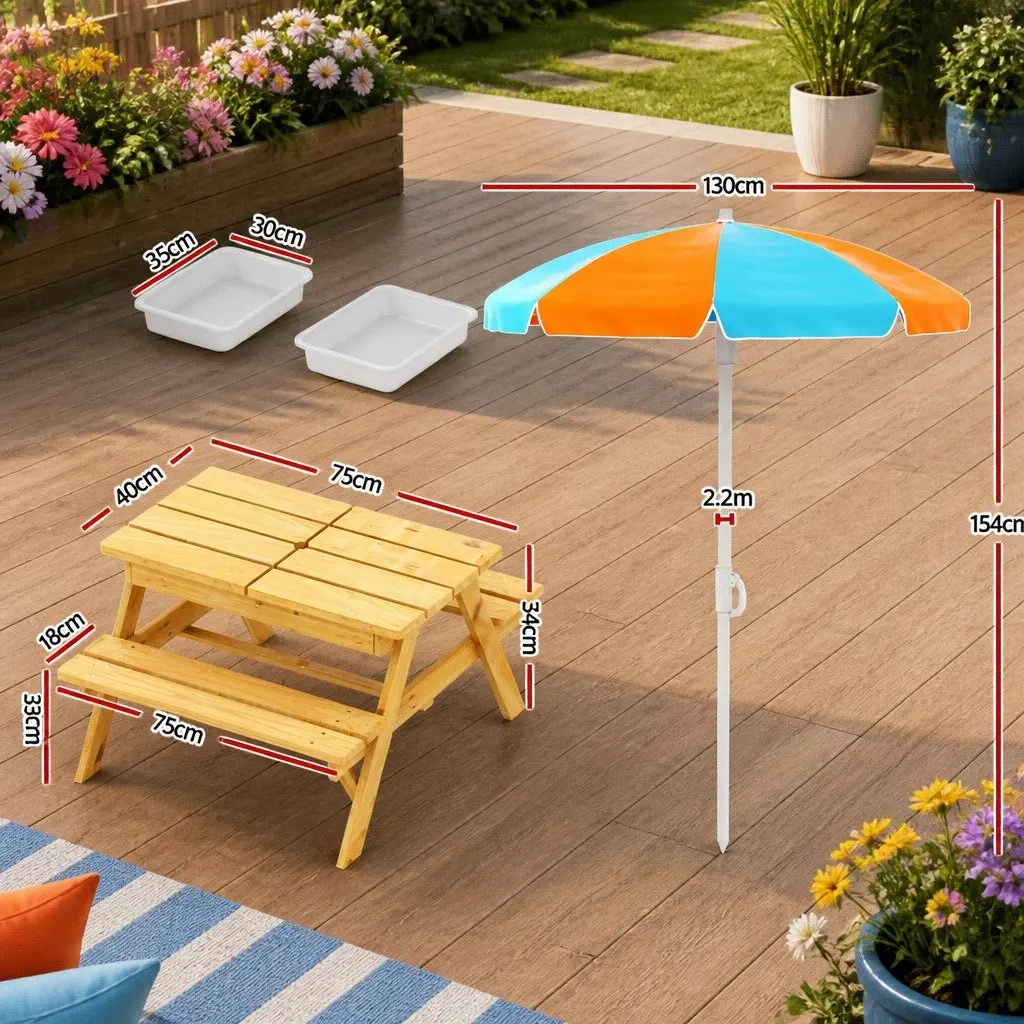 Kids Picnic Table and Bench Set with Umbrella