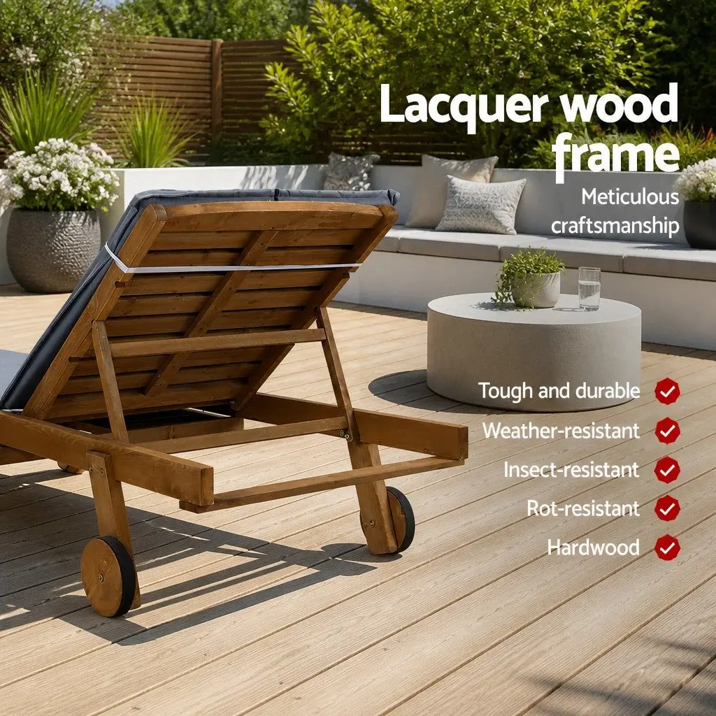 Outdoor Sun Lounger Fir Wood Adjustable Backrest Grey 195cm with Wheels