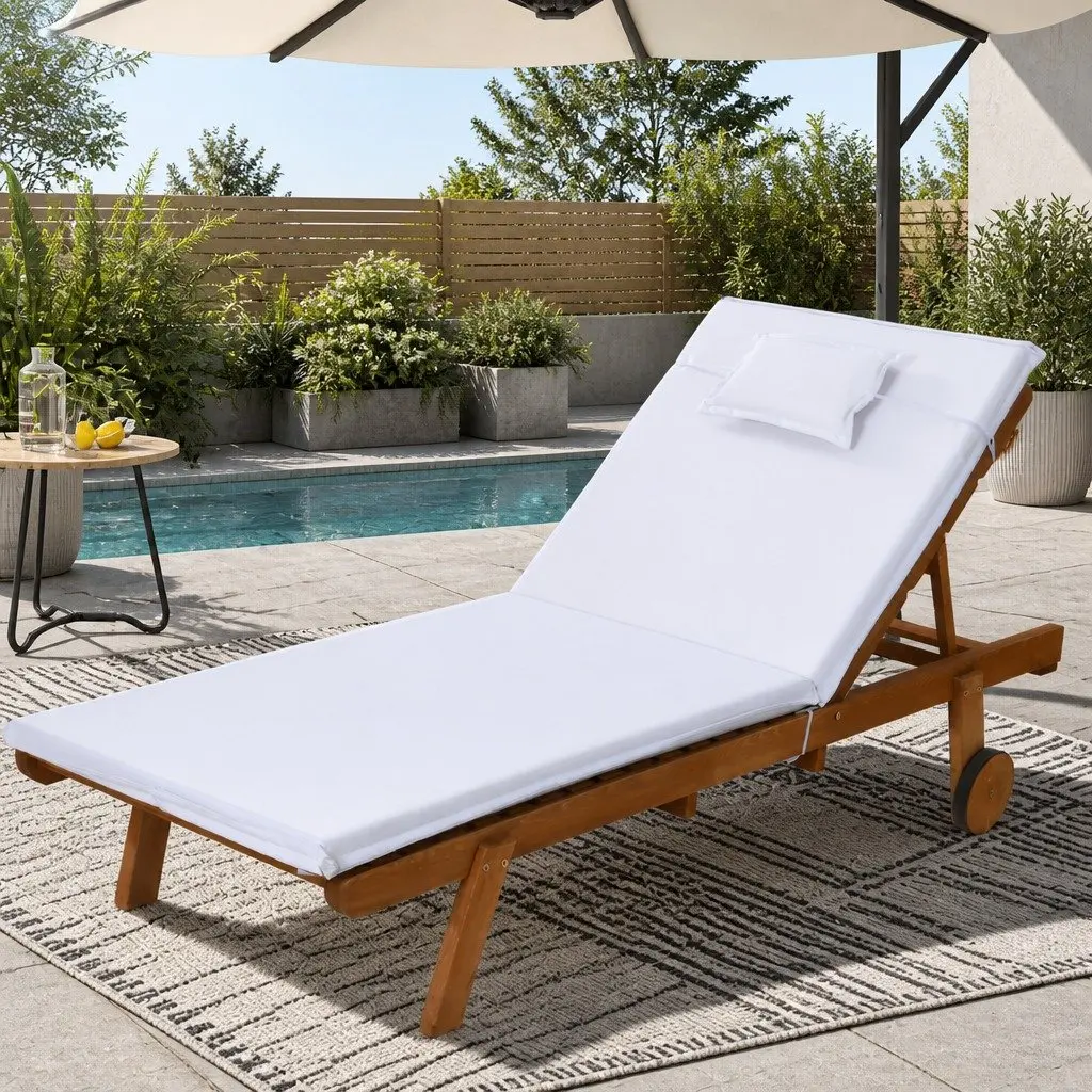 Wooden Sun Lounger Fir Wood Adjustable Backrest White 195cm L x 68cm W x 89cm H
