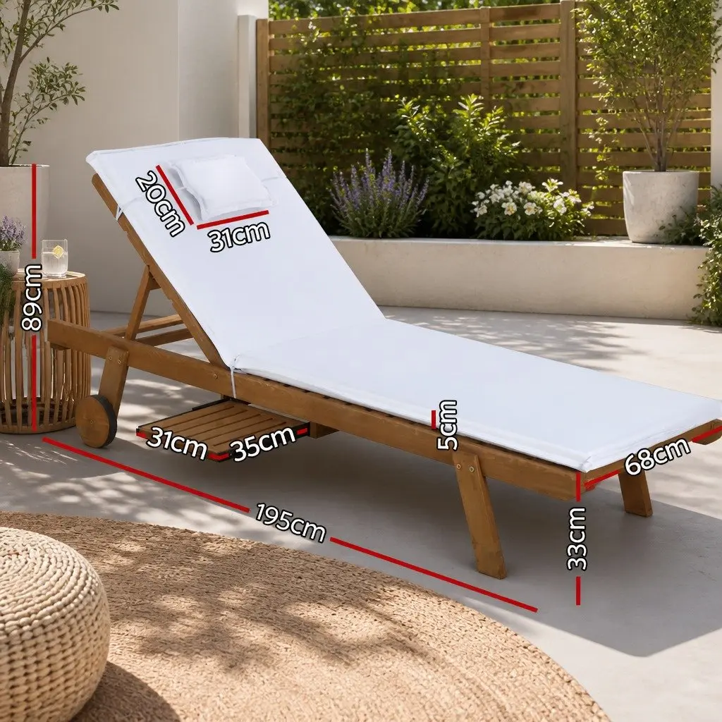 Wooden Sun Lounger Fir Wood Adjustable Backrest White 195cm L x 68cm W x 89cm H