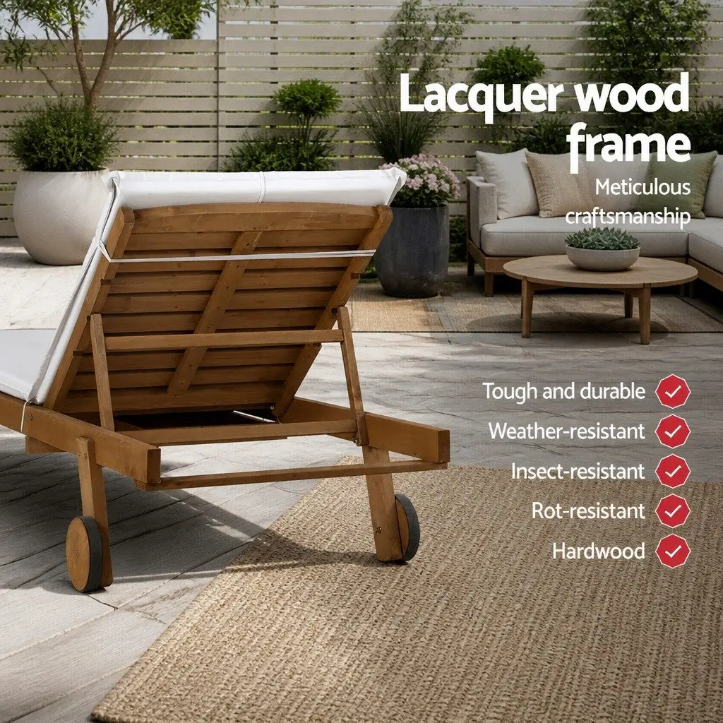 Wooden Sun Lounger Fir Wood Adjustable Backrest White 195cm L x 68cm W x 89cm H