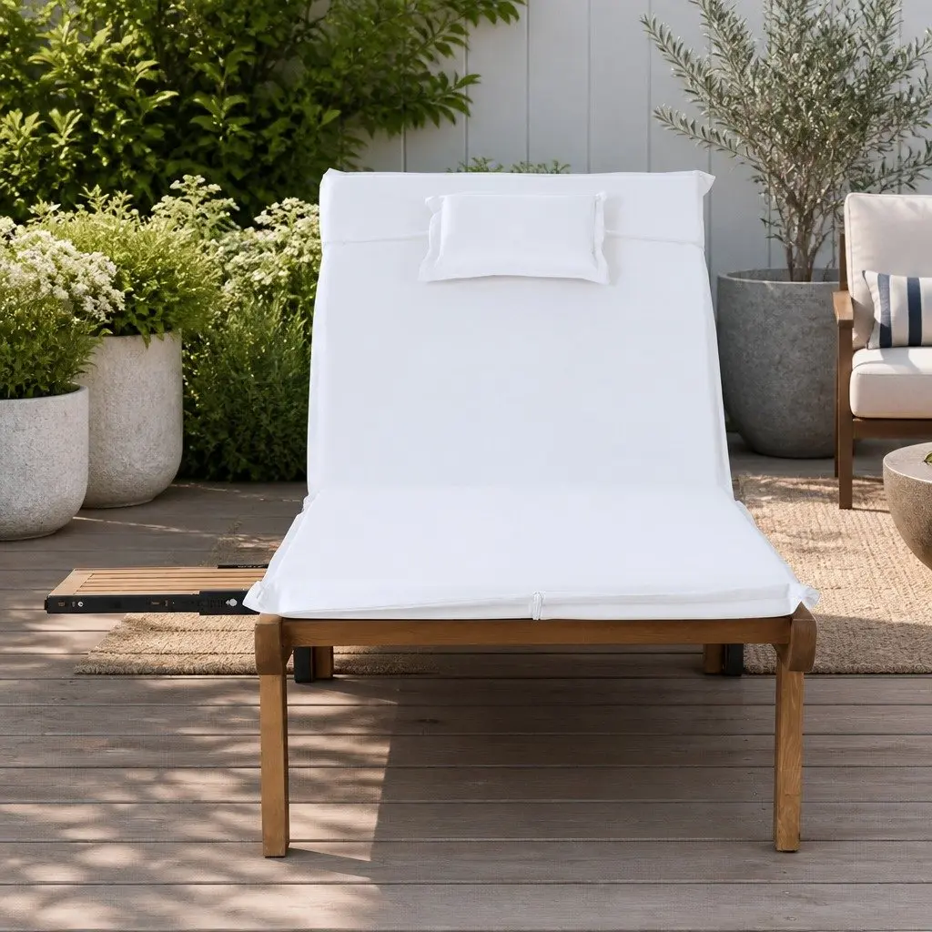 Sun Lounge Wooden Lounger with Adjustable Backrest
