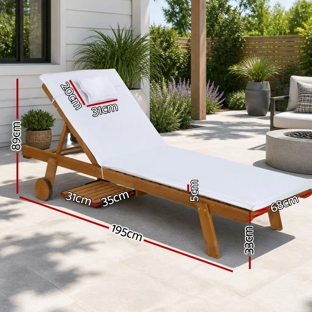 Sun Lounge Wooden Lounger with Adjustable Backrest