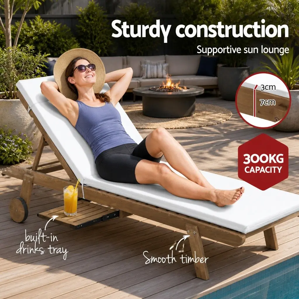 Sun Lounge Wooden Lounger with Adjustable Backrest