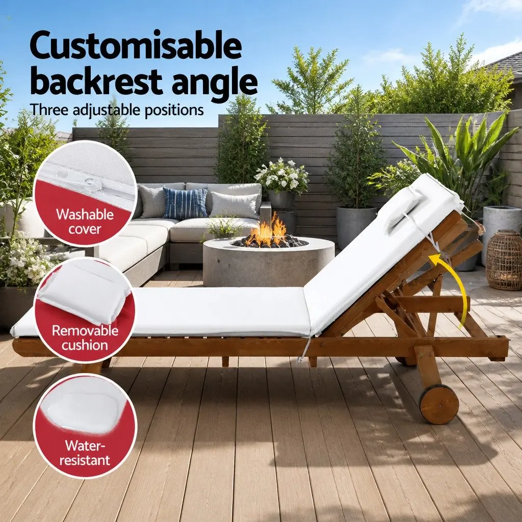 Sun Lounge Wooden Lounger with Adjustable Backrest