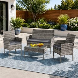 Durable 4 Seater Outdoor Sofa Set with Glass Table