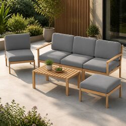 Premium 5-Seater Wooden Outdoor Sofa Set – 6 Pieces