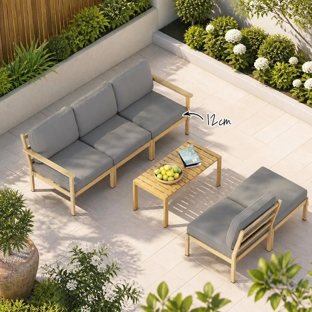 5-Seater Outdoor Sofa Set Wooden Natural Grey 6 Pieces Lounge Furniture