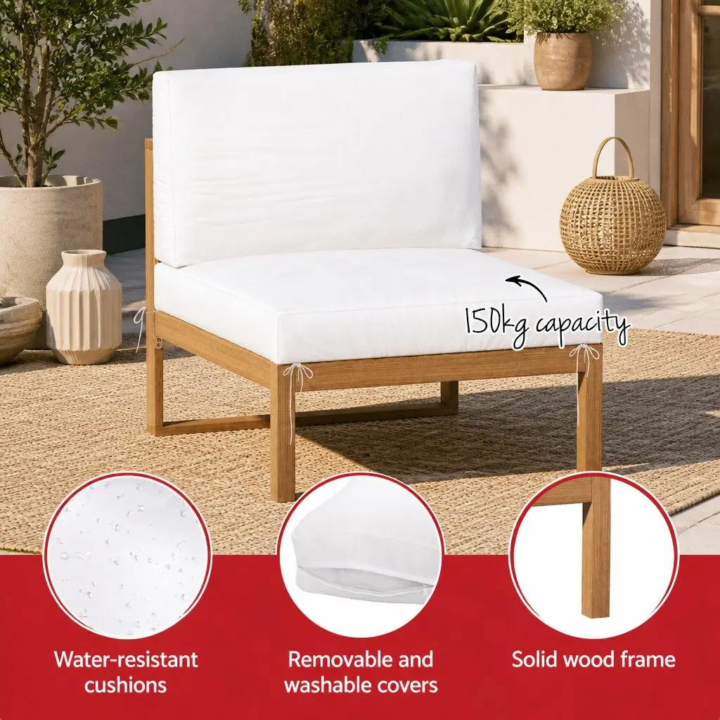 Outdoor Sofa Set Wooden 4 Seater Natural Oak with Coffee Table Beige Cushions