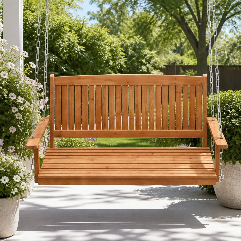 2 Seater Wooden Porch Swing Chair with Chains