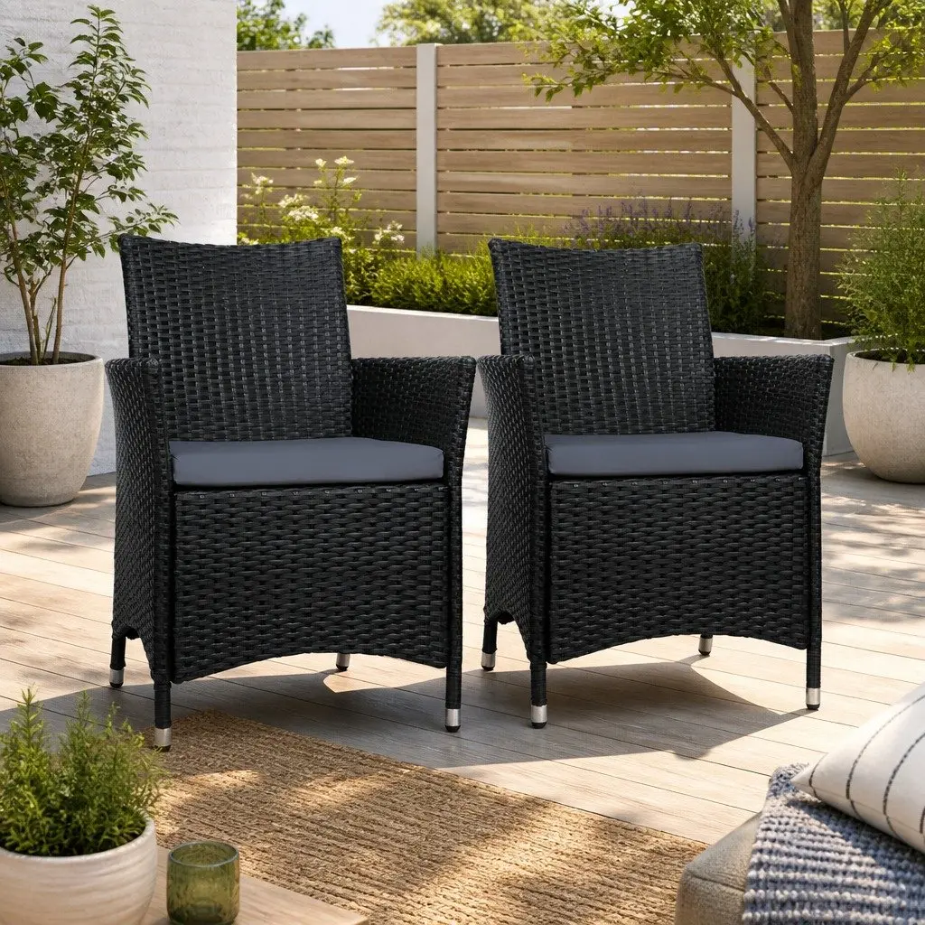 Wicker Outdoor Dining Chairs with Cushions 2PC Set