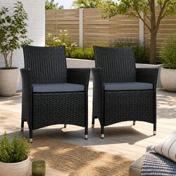 Durable Wicker Outdoor Dining Chairs with Cushions 2PC Set