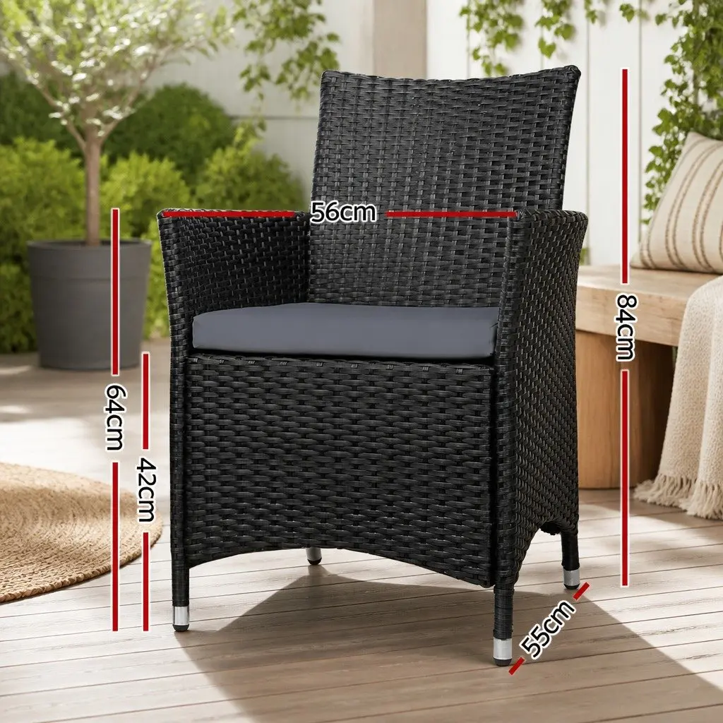 Wicker Outdoor Dining Chairs with Cushions 2PC Set