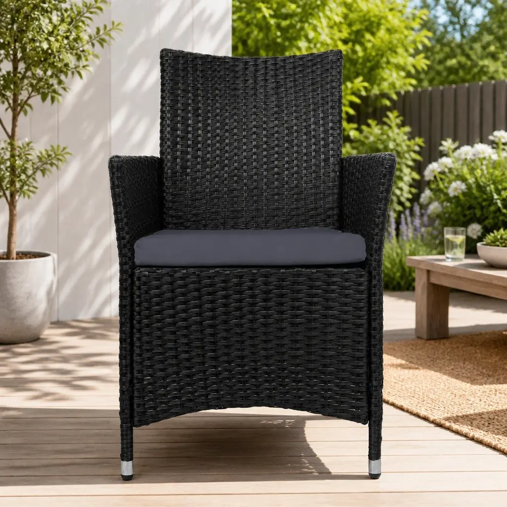 Wicker Outdoor Dining Chairs with Cushions 2PC Set