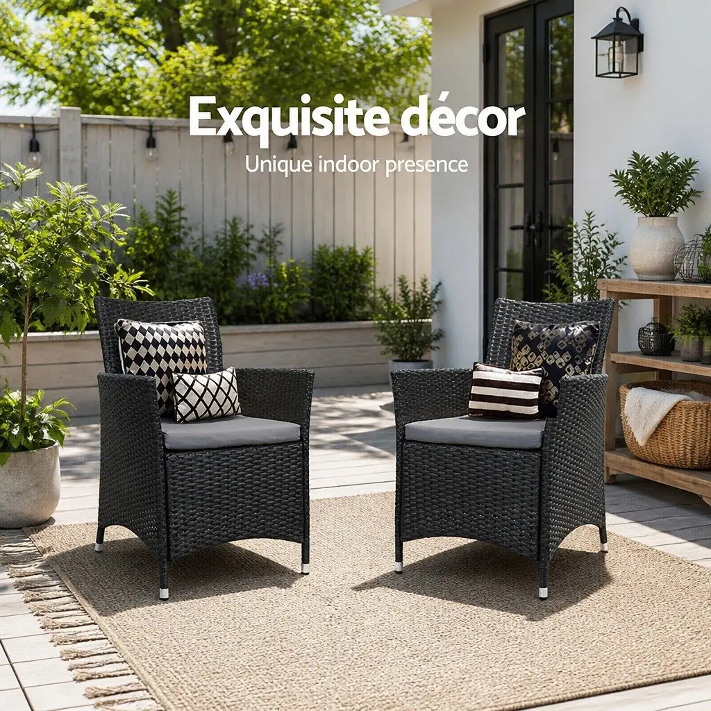 Wicker Outdoor Dining Chairs with Cushions 2PC Set